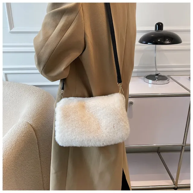 Women's Solid Color Creative Plush One shoulder Small Square Bag White - Shop at LoveMi