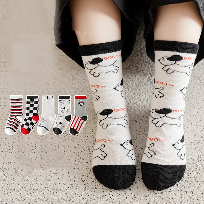 Boys And Girls Fashion Simple Tube Socks - Puppy Group-S-5Pair