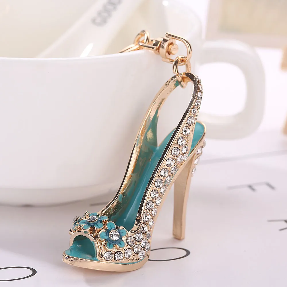 Fashion Diamond-studded High Heels Shape Keychain - Green