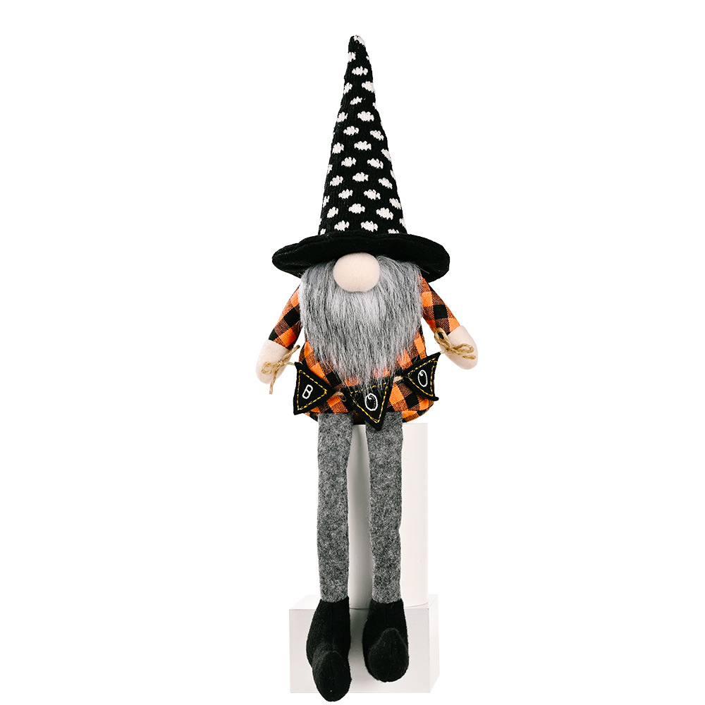 Hanging Leg Rudolph Faceless Broom Decoration Doll (Orange