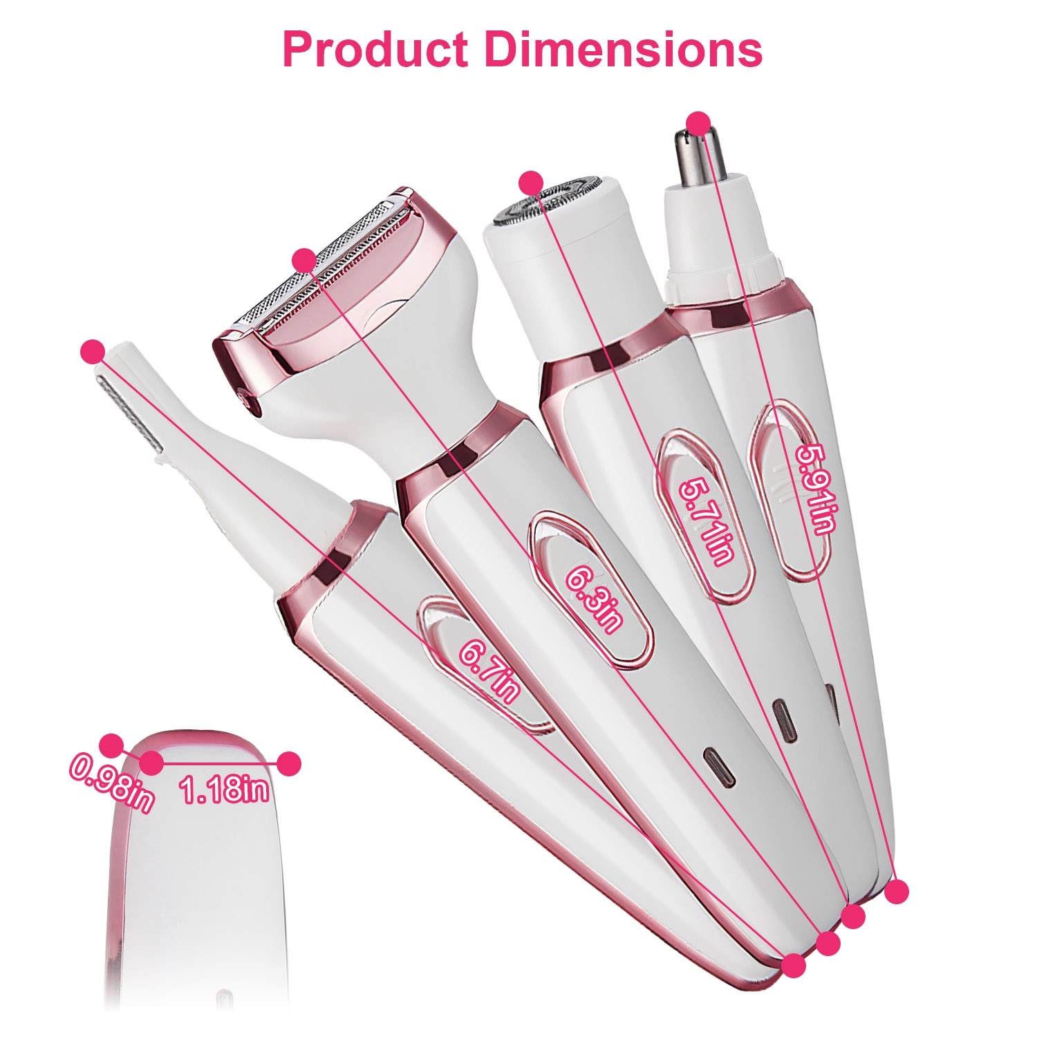 1Pc 4 In 1 Electric Razor For Women Summer Bikini Shaver Painless Grooming Kit Rechargeable Eyebrow Nose Hair Pubic Hair Bikini Trimmer Face Shaver — foto 6