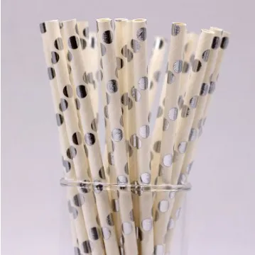 Paper Straws Color Coated Hot Stamping Series Environmentally Friendly Biodegradable Disposable Silver - Shop at LoveMi