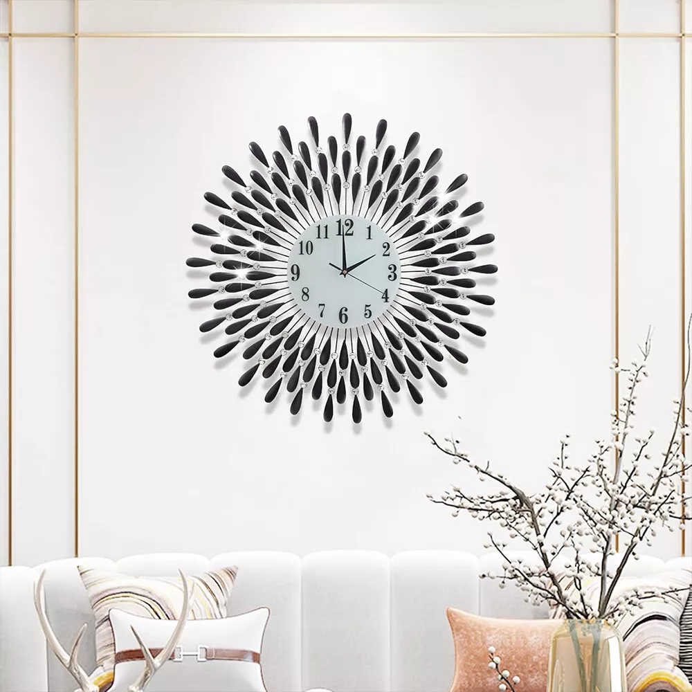 38CM Diamante Beaded Crystals Quartz Jeweled Wall Clock Home Decor Living Room — image 4