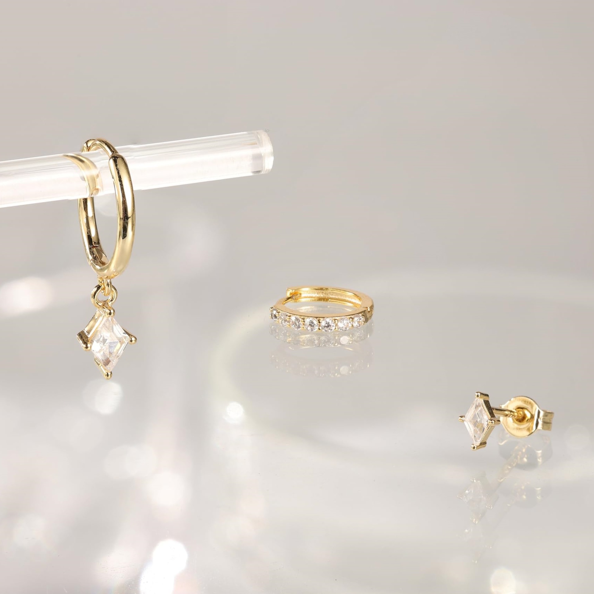 Three Piece Brass Genuine Gold Electroplated Women's Earrings Set