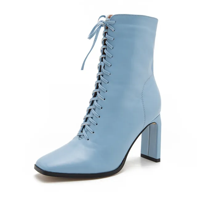 European And American Foreign Trade New Front Lacing Heel Boots For Women Blue - Shop at LoveMi
