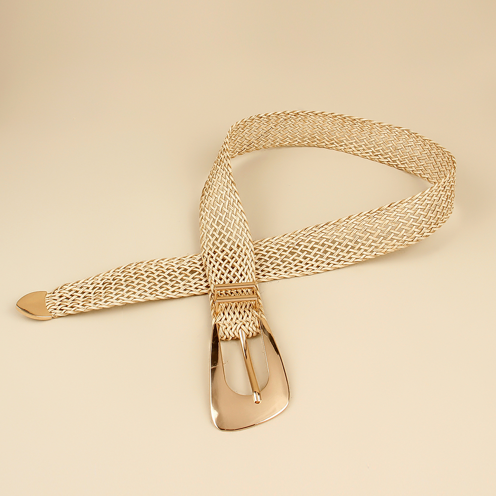 Summer 2021 New Ladies Belt PP Grass Gold Hand-woven Belt with Irregular Metal Buckle Waist Seal