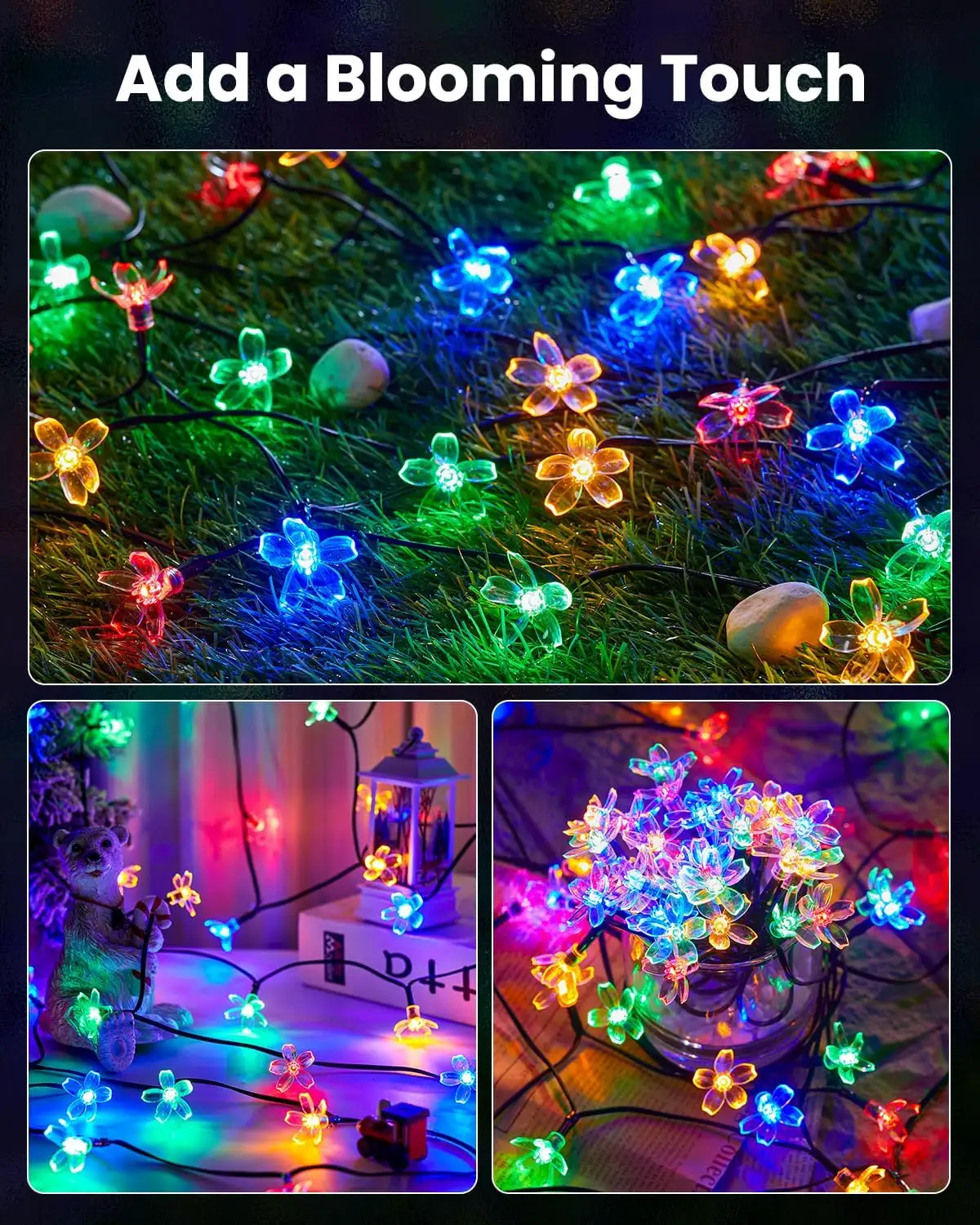 60 LED Flower Solar String Lights, Waterproof