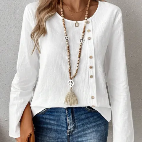 Women's Solid Color Round Neck Long Sleeve