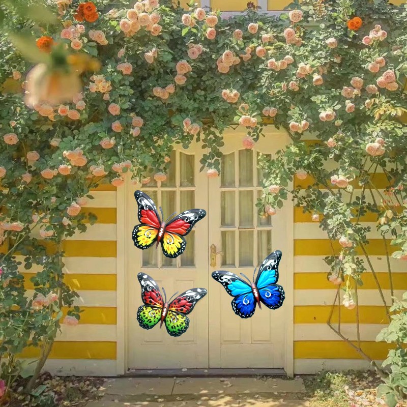 4PCS Large Metal Butterfly Garden Fence Home Wall Art