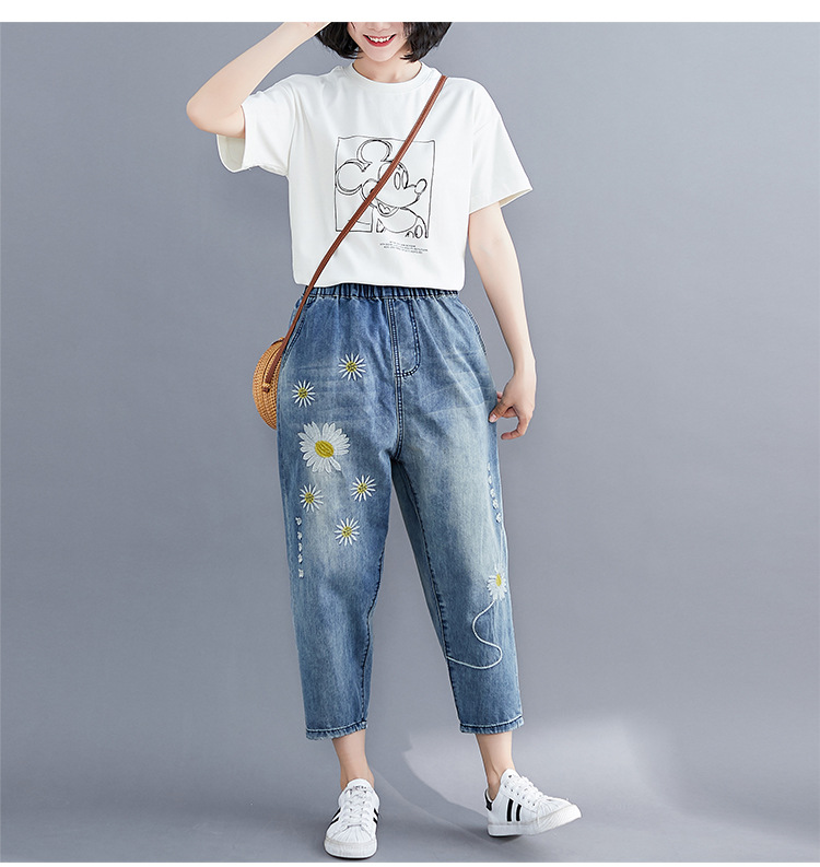 Denim Embroidered Harlan Pants Summer New Loose Blue - Shop at LoveMi