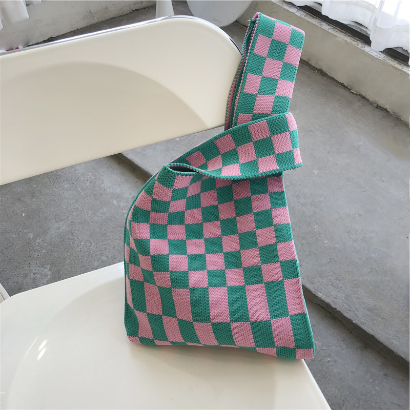 Checkerboard Wool Knit Woven One-shoulder Armpit Bag