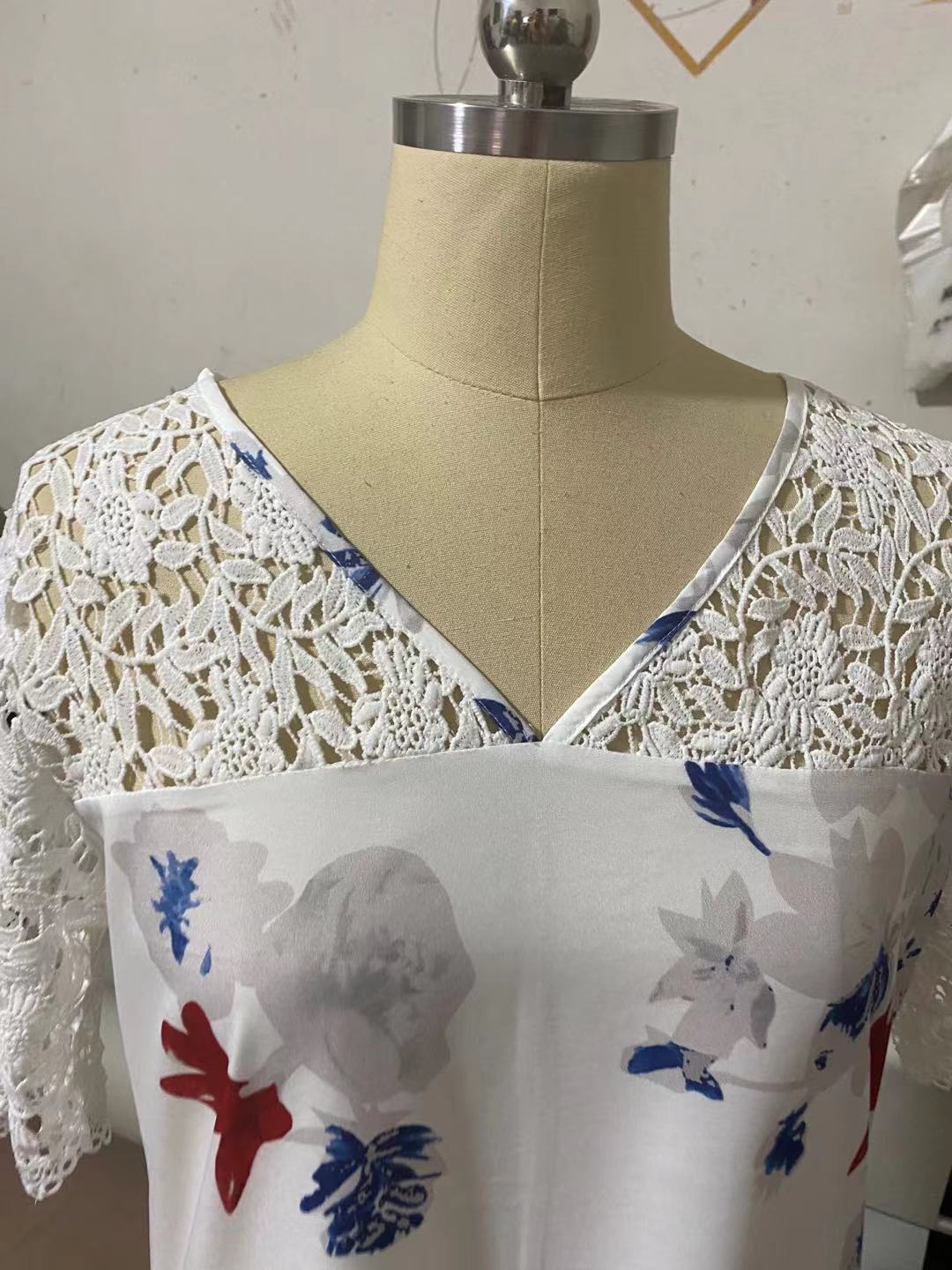 Printed Short Sleeve V-neck Dress