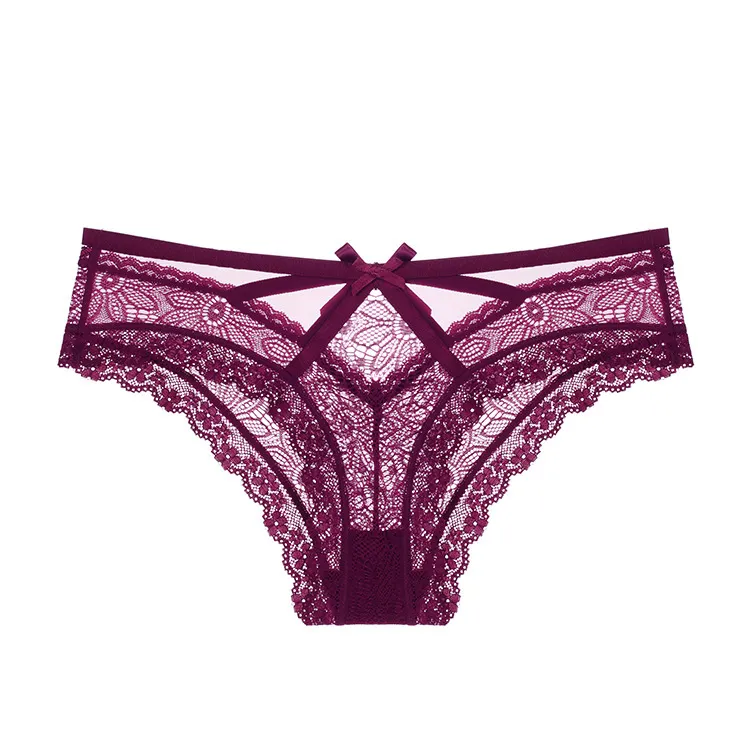 Women's Bow Lace Low Waist Briefs - Purple