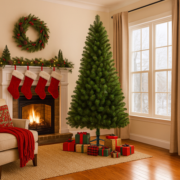 7FT Unlit Artificial Christmas Tree with 775 Tips, Full PVC Branches, Classic Green Holiday Tree with Sturdy Metal Stand for Indoor Home Decoration -18