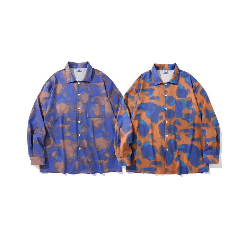 Tide Brand Retro Oil Painting Tie-dye Long-sleeved Shirt Men