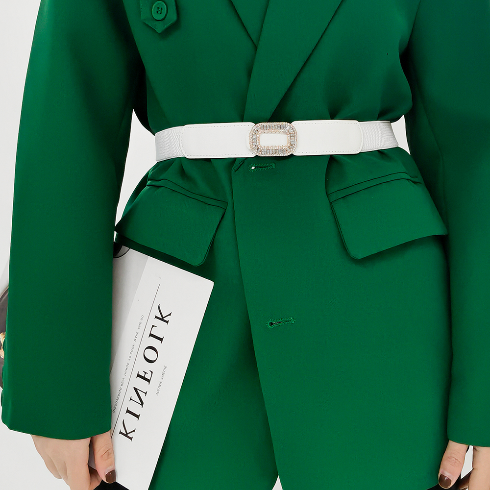 Rhinestone Inlaid Belt Women's Black  White All-in-one Elastic Simple Elastic Belt Cinched Waist Suit Coat Waist Decoration