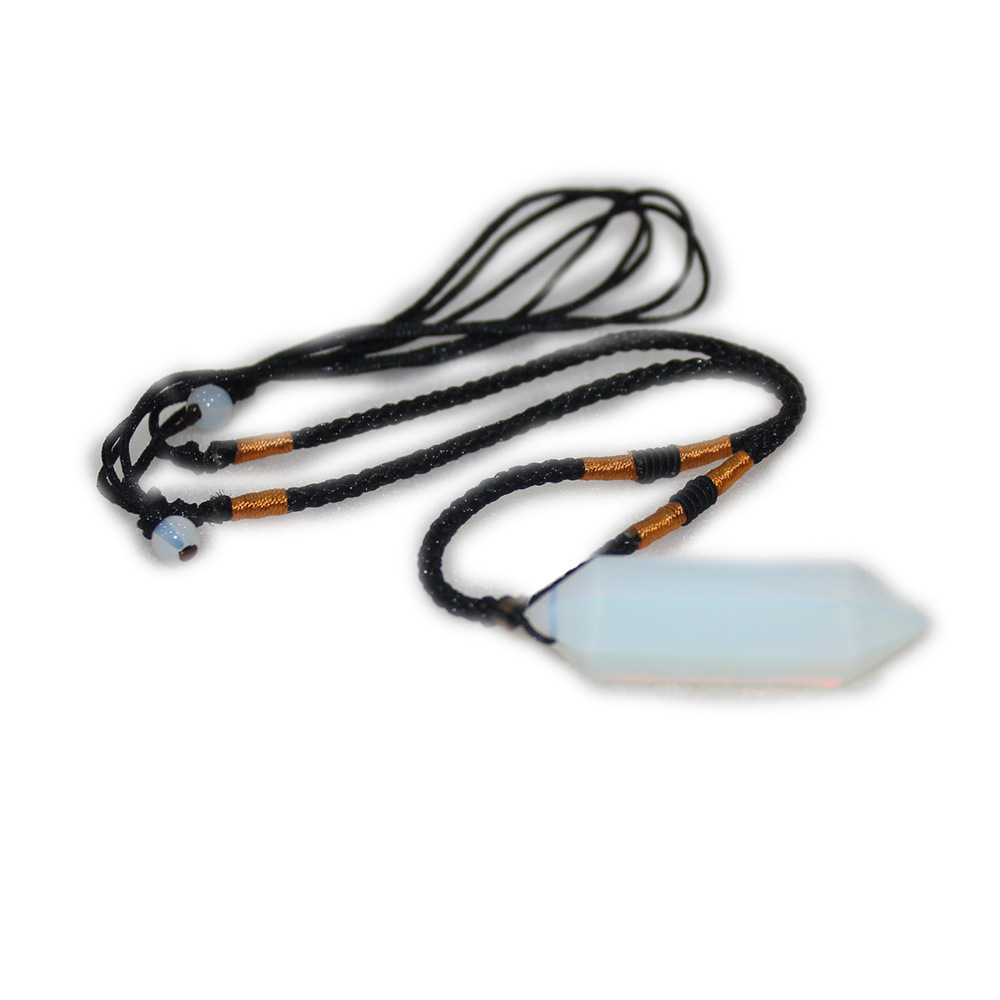 Natural Opal Double-pointed Hexagonal Prism Crystal Column Faceted Pendant