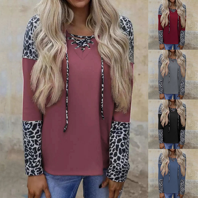 Title 7, Leopard Print Long-Sleeved Stitching Loose Casu...