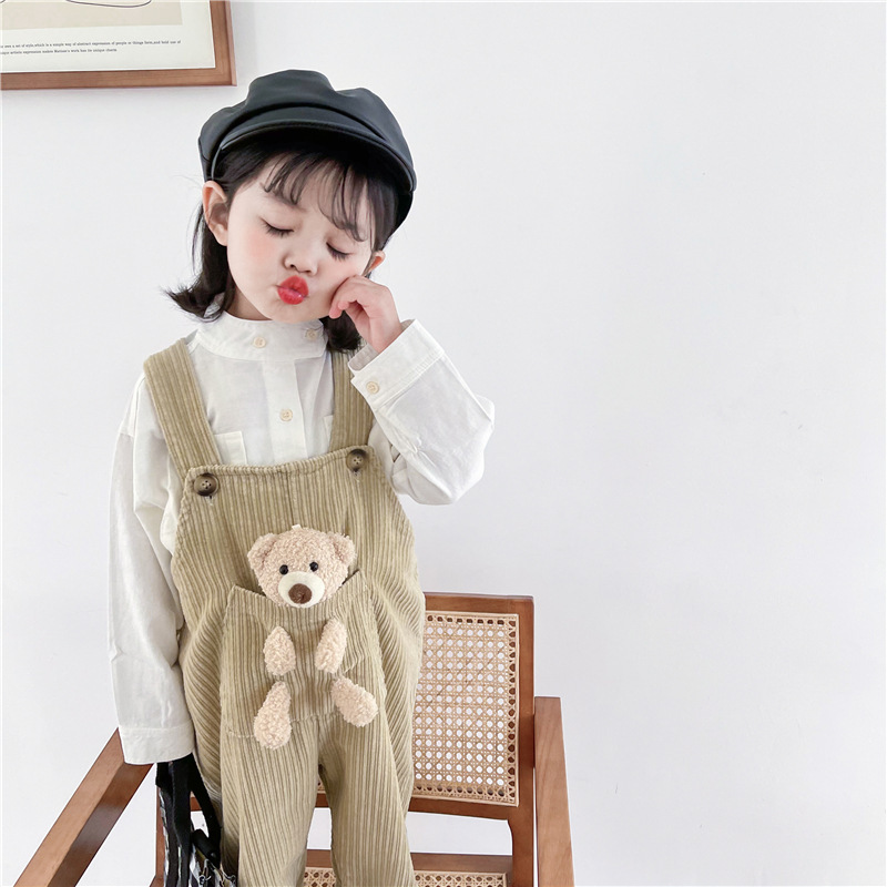 Pocket Bear Corduroy Soft Overalls Korean Version For Boys And Girls