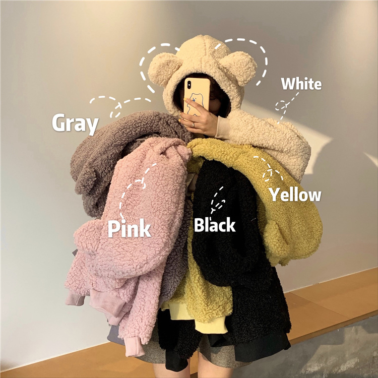 Women's Lamb Wool Coat Loose Casual Cute Bear Ears Keep Warm