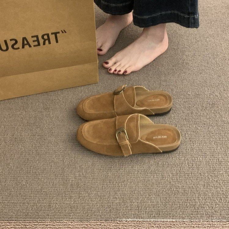 2026 Women's Slip-On Birkenstock Style Mules, French Retro Thick Sole Closed Toe Half Slippers, Casual Outdoor Shoes