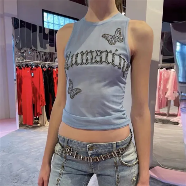 Women's Solid Color Slim Fit Street Fashion Round Neck Sleeveless Top For Women Blue - Shop at LoveMi