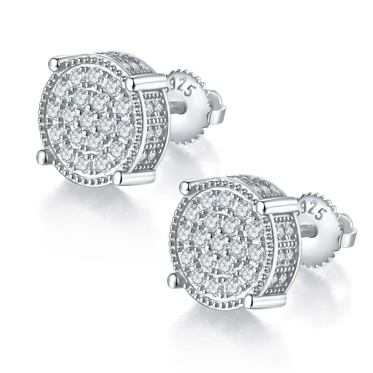 S925 Sterling Silver 86pcs D Color VVS1 Moissanite Round Stud Earrings 10.2mm Screw Back Hypoallergenic GRA Certified Gift Box