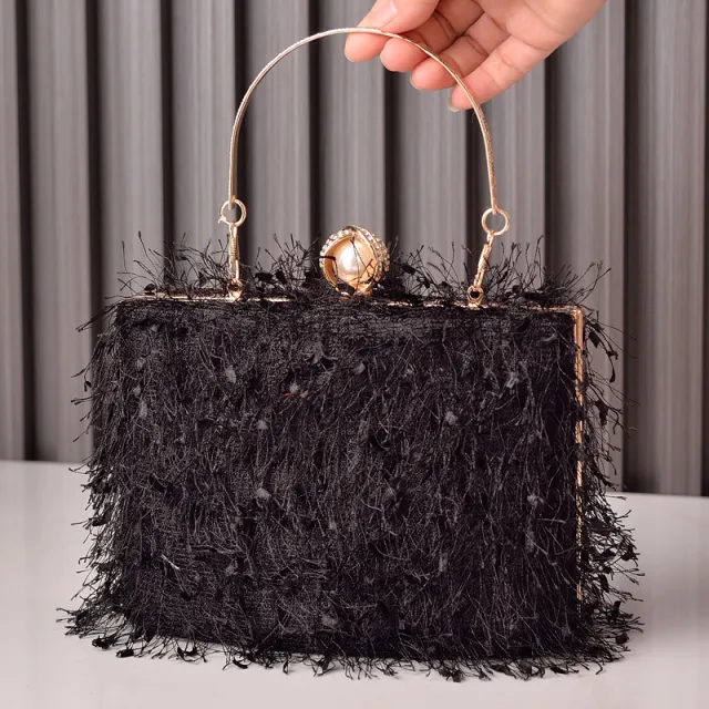 Tassel Handbags Women Dress Party Evening Bag Fashion Luxury Designer Square Bags Crossbody Shoulder Bag Ladies Black - Shop at LoveMi