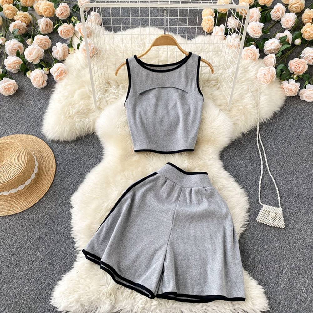 Small Crowd Color Contrast Sleeveless Short T-shirt Women's High Waist