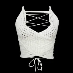 Women's Summer Fashion Wrap Chest Strap Sweater Top - White - View 1