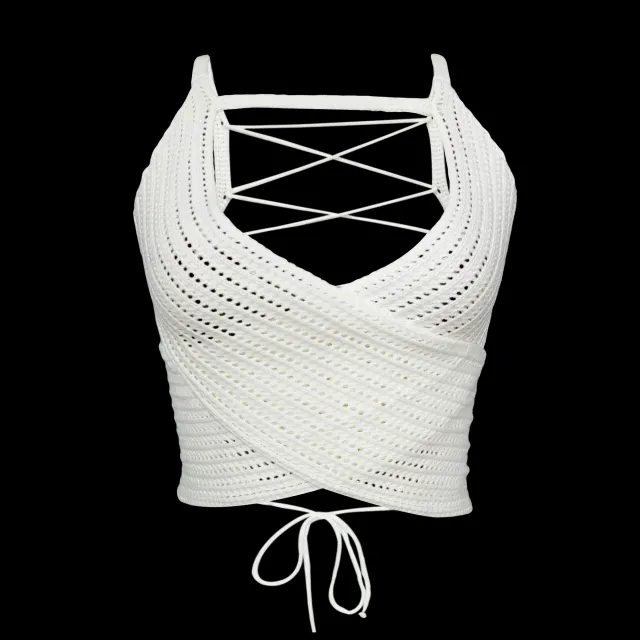 Women's Summer Fashion Wrap Chest Strap Sweater Top White - Shop at LoveMi