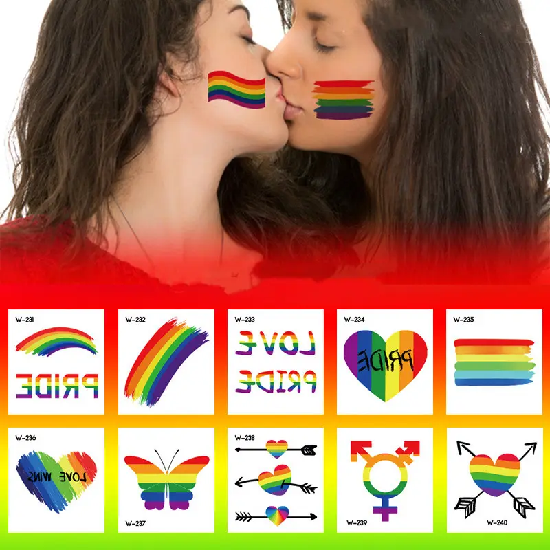 Face Stick Rainbow Geometric Flower Arm Tattoo