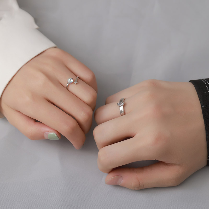 Male And Female Astronauts Silver Plated Rings