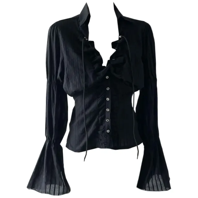 Women's Short Black Waist Long Sleeve Shirt Black - Shop at LoveMi