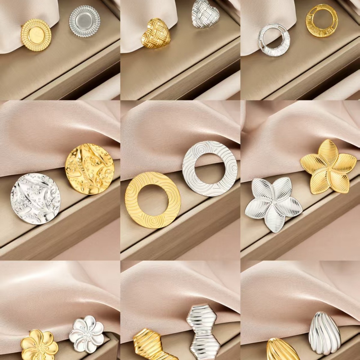 Trendy INS Petal Stainless Steel Ear Ornaments, 18K Gold Tone Rotating Leaf Titanium Steel Studs With High-End Texture