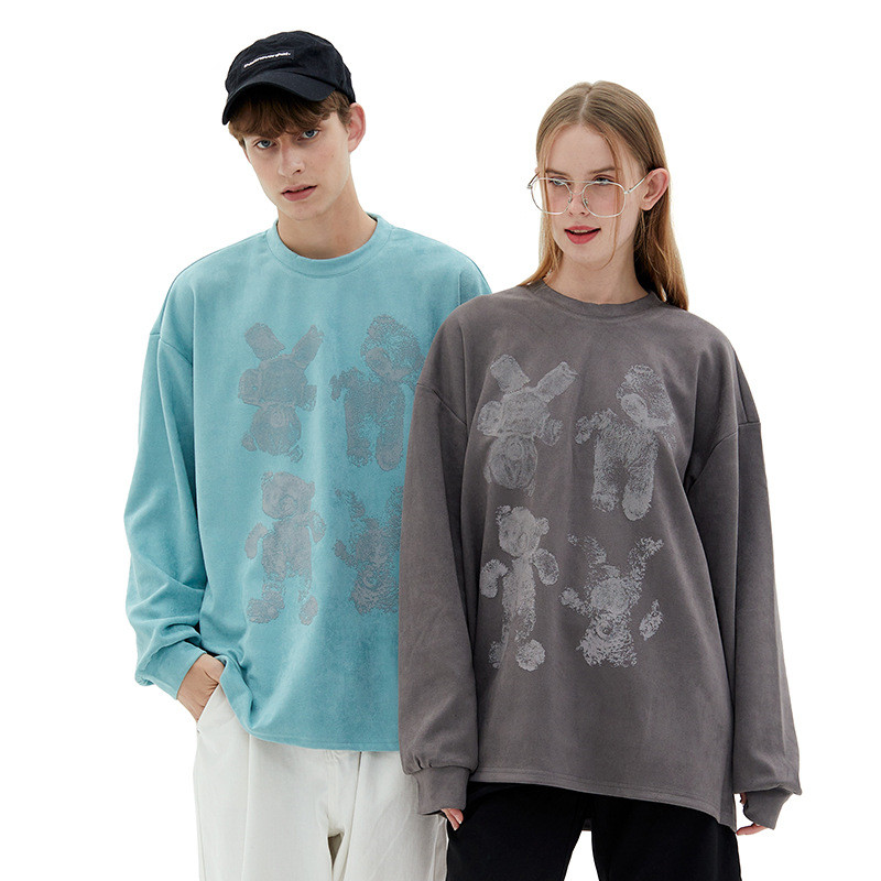 Deerskin Reflective Bear Print Long-sleeve Top