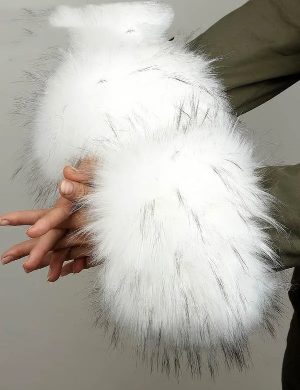 Women Furry Sleeve Cuffs Fox Short Wrist Bracelet Black Pointed Jacquard On Whit - Shop at LoveMi