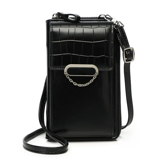 Mobile Phone Bag For Women Chain Stone Pattern Design Shoulder Bags Black - Shop at LoveMi