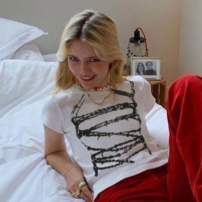 Basic Contrast Abstract Print Short Sleeve Slim Fit T-Shirt