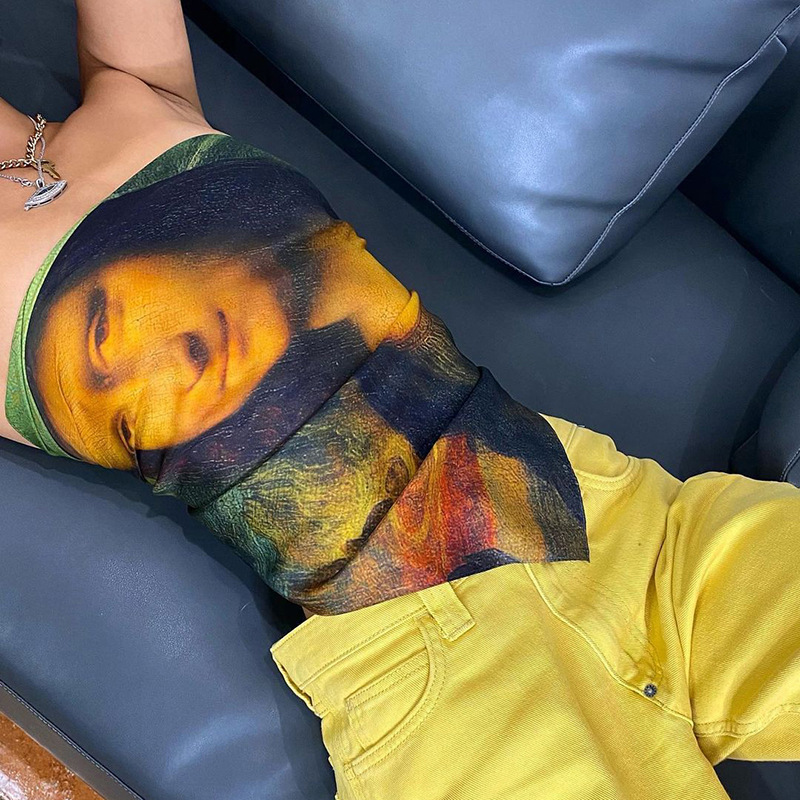 Sleeveless Fashion Oil Painting Print Bandeau Top