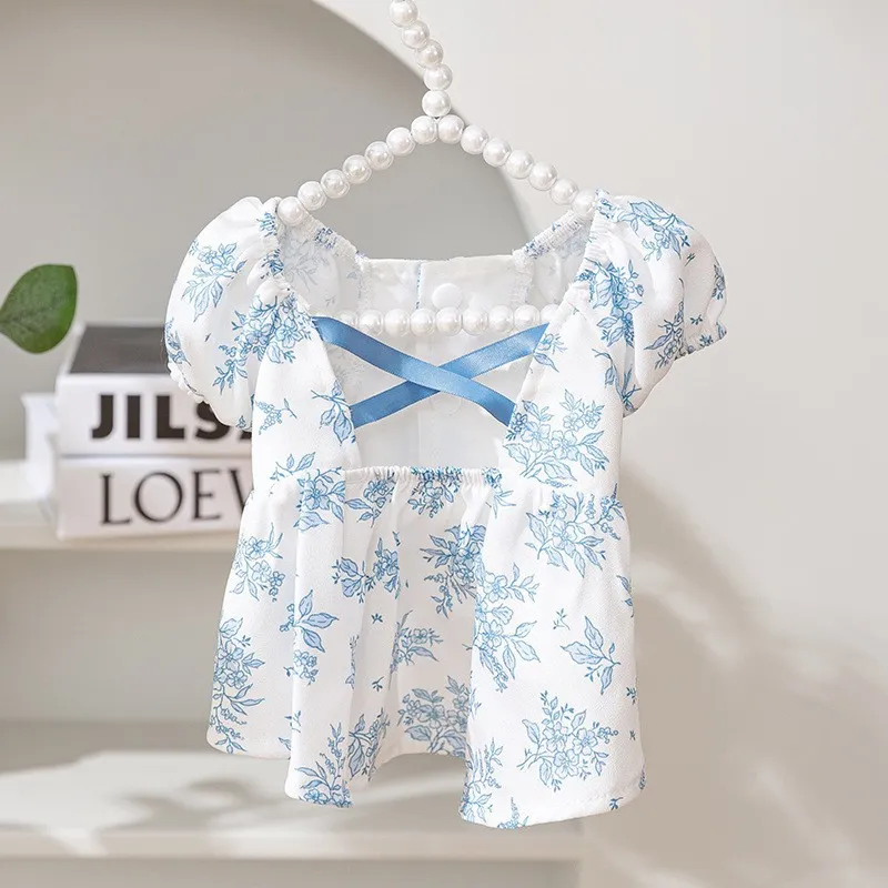New Dog Clothes Cute Mesh Strawberry Strap Dress - Blue Backless