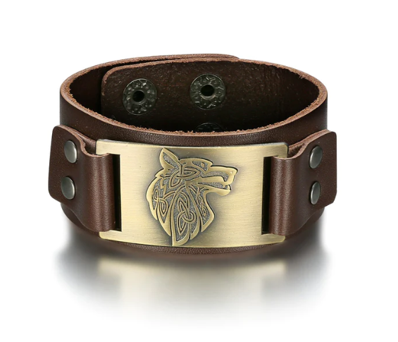 Title 2, Beowulf Regalia Couro Viking Wolf Head Arm Cuff