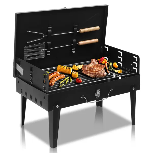 44x27x7cm Portable Square Charcoal Grill Black