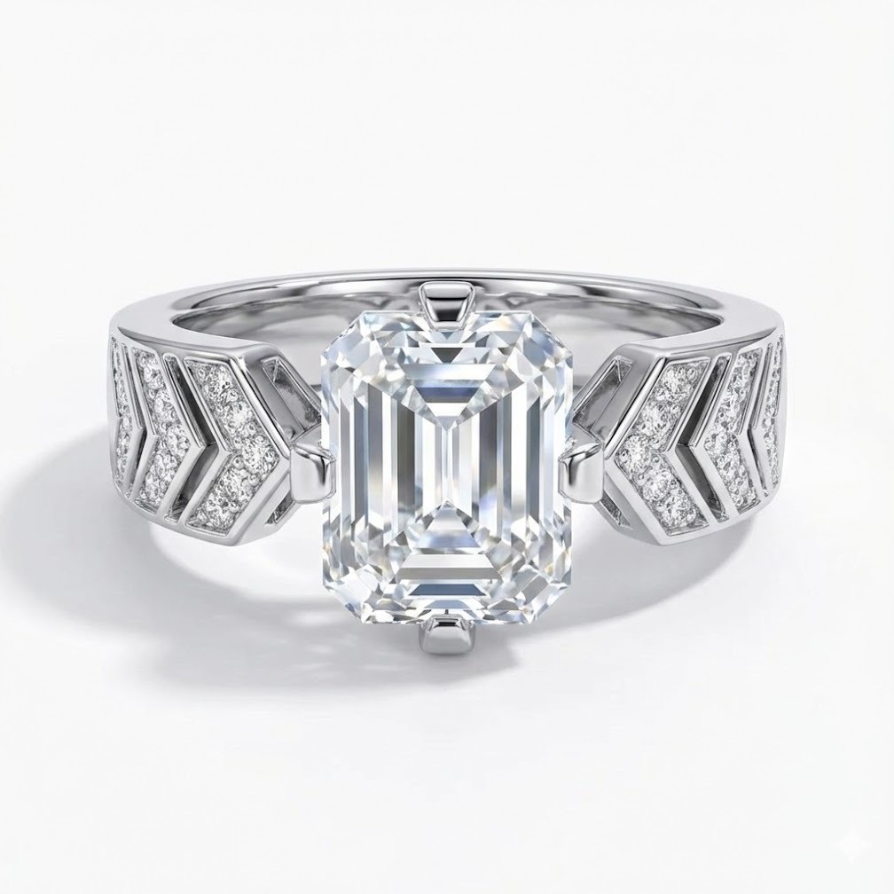 S925 Inel Moissanite din argint placat cu platină pentru femei, 7x9mm 3.0ct D Color VVS1, US Size 5-9, 4.9g Bijuterii Chevron Band cu certificat gra și cutie