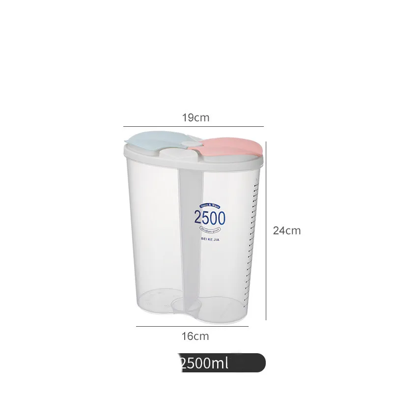 Kitchen Whole Grains Transparent Sealed Storage Box With Lid - 2 Grid Sealed Tank 2500Ml