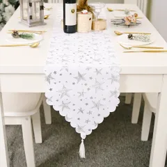 Bronzing White Table Runner Home Table Cloth Fabric - Silver Star - View 1