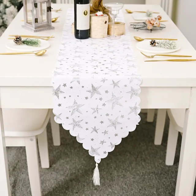 Bronzing White Table Runner Home Table Cloth Fabric Silver Star - Shop at LoveMi