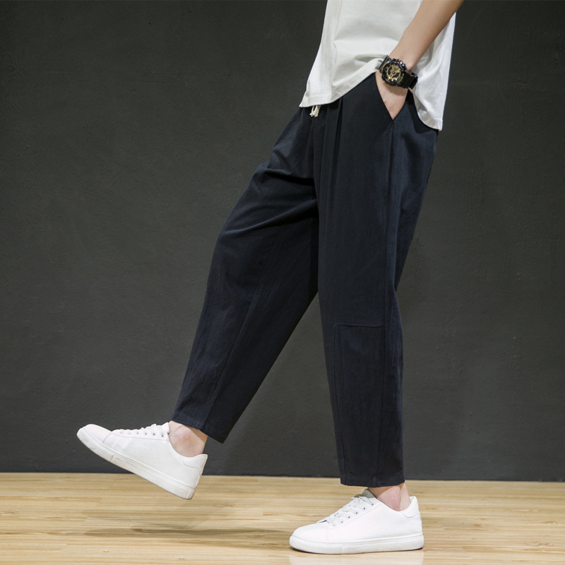 Title 2, Mens Cotton and Linen Loose Linen Straight-leg...