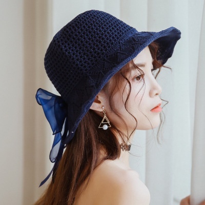 Women's Satin Bow Cotton Linen Sun Hat Foldable