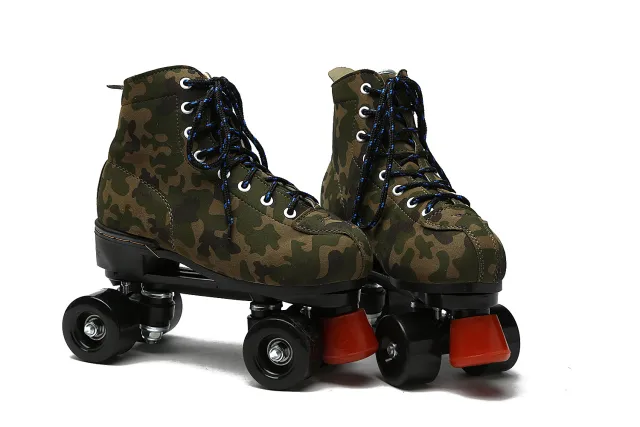 Leather Roller Blades Skates Shoes Camouflage Sneakers Flash Rollers Black - Shop at LoveMi
